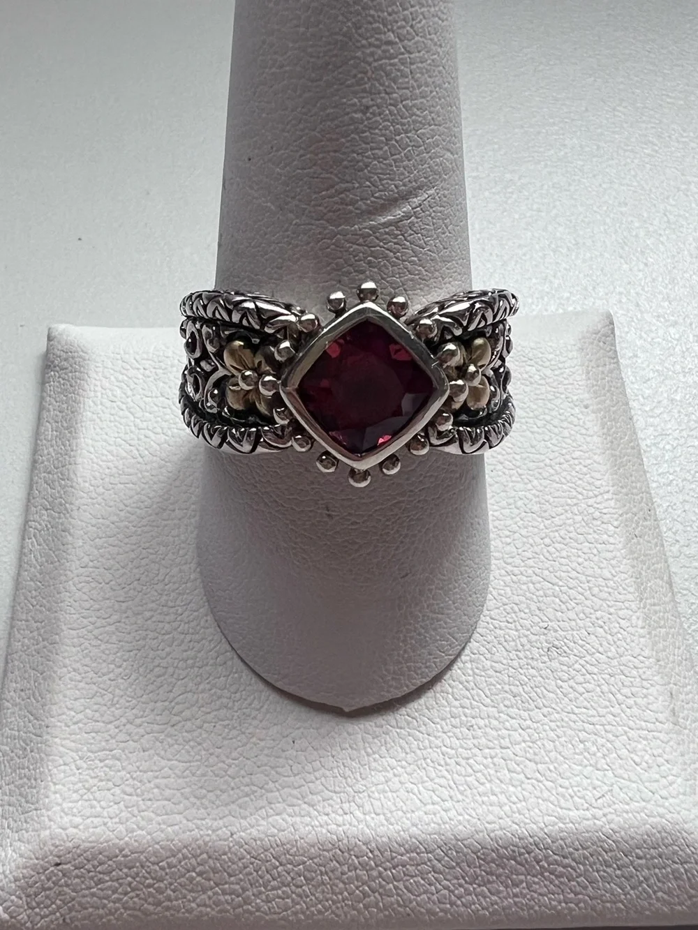 Barbara Bixby 925 Sterling Silver 18K Gold Garnet Statement Ring Size 10